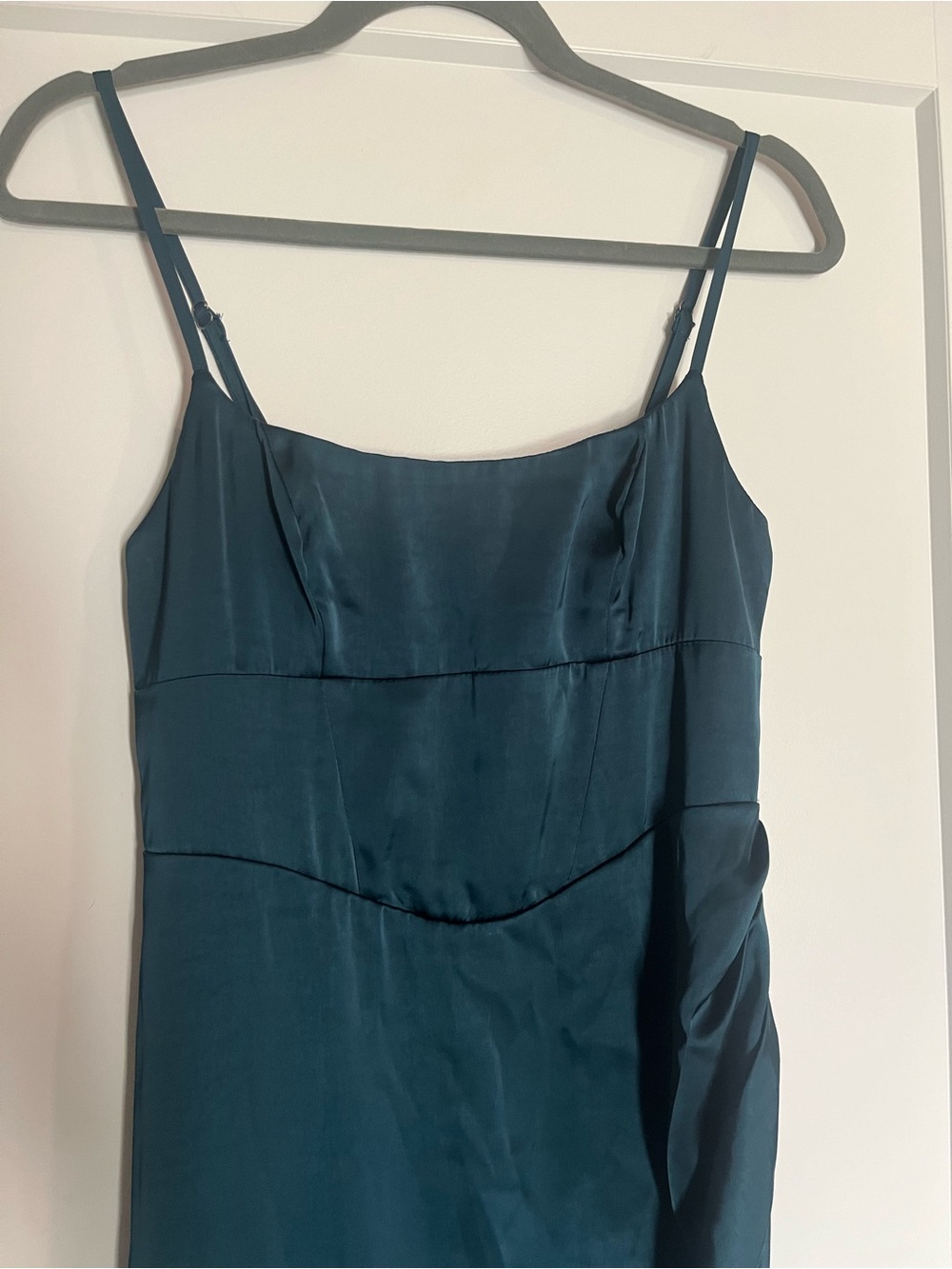 Hello Molly Satin Slip Dress in Teal Blue